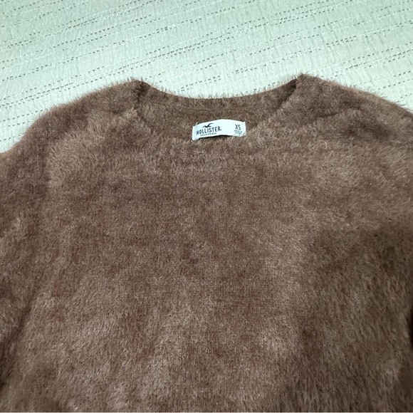 Hollister Fuzzy Cropped Crewneck Sweater in Chocolate Brown - Picture 2 of 6